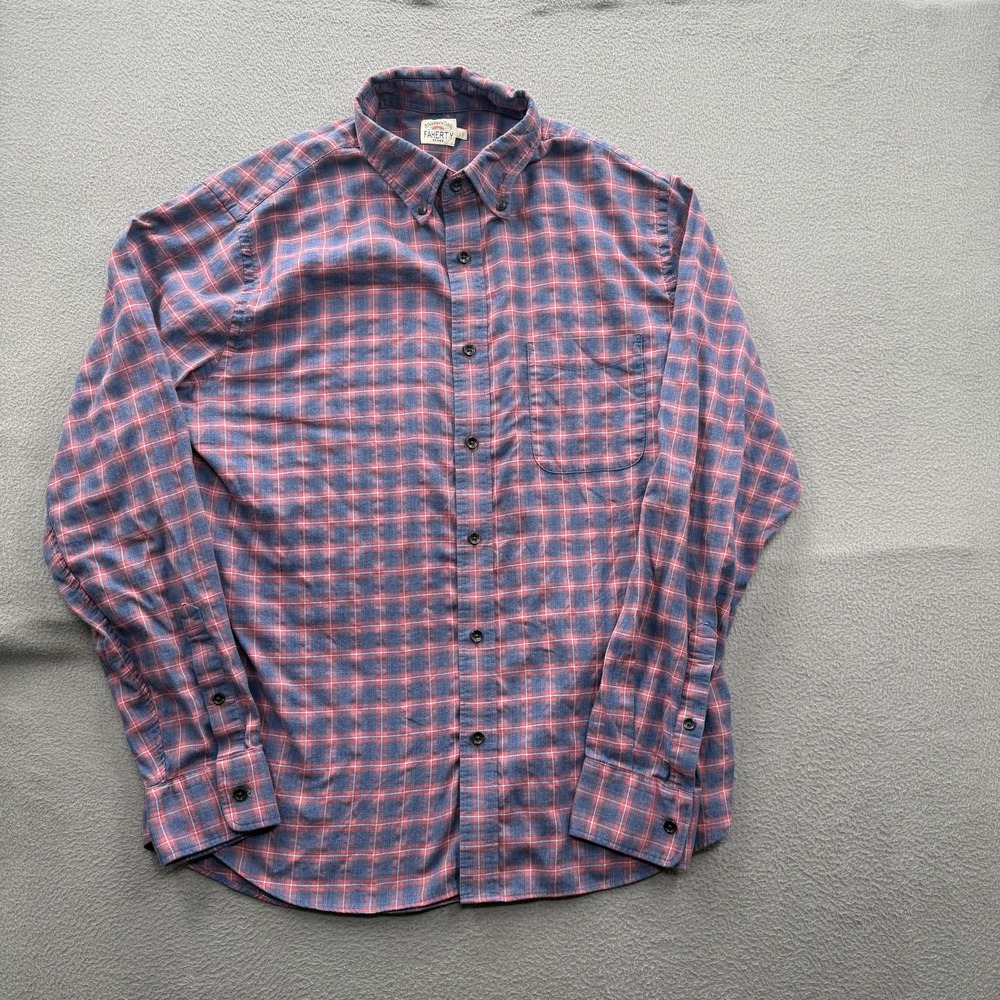 Faherty Shirt Mens Large Blue Plaid Flannel Long Sleeve Button Up Casual Stretch